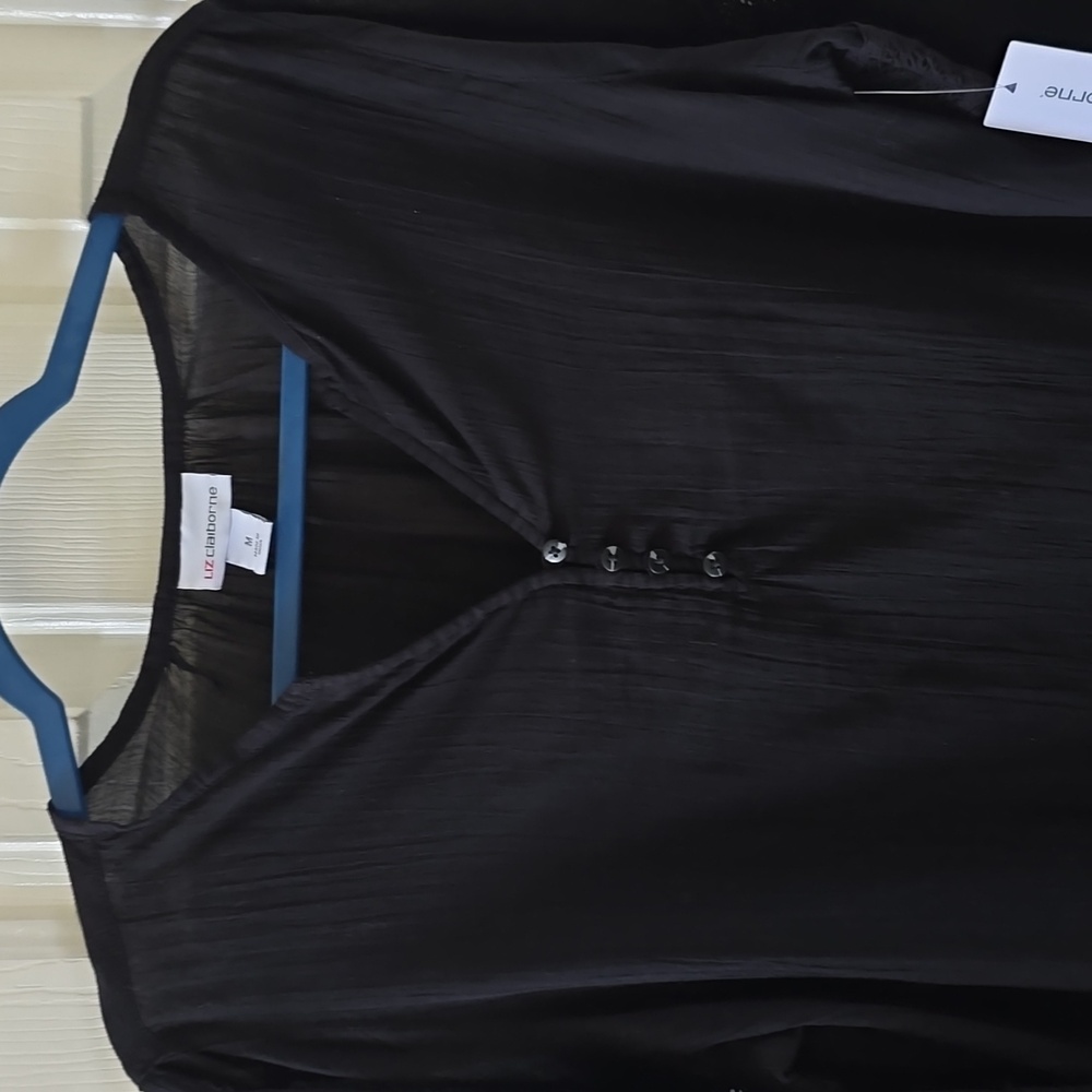 LIZ CLAIBORNE WOMEN'S BLACK LONG SLEEVE PULLOVER TOP SIZE MEDIUM